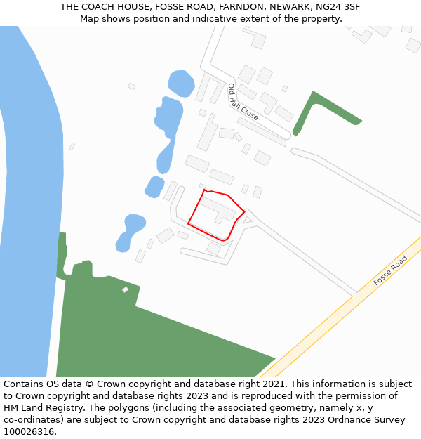 THE COACH HOUSE, FOSSE ROAD, FARNDON, NEWARK, NG24 3SF: Location map and indicative extent of plot