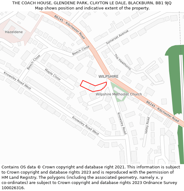 THE COACH HOUSE, GLENDENE PARK, CLAYTON LE DALE, BLACKBURN, BB1 9JQ: Location map and indicative extent of plot