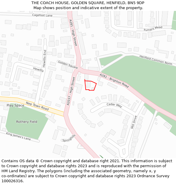 THE COACH HOUSE, GOLDEN SQUARE, HENFIELD, BN5 9DP: Location map and indicative extent of plot