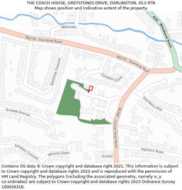 THE COACH HOUSE, GREYSTONES DRIVE, DARLINGTON, DL3 9TN: Location map and indicative extent of plot