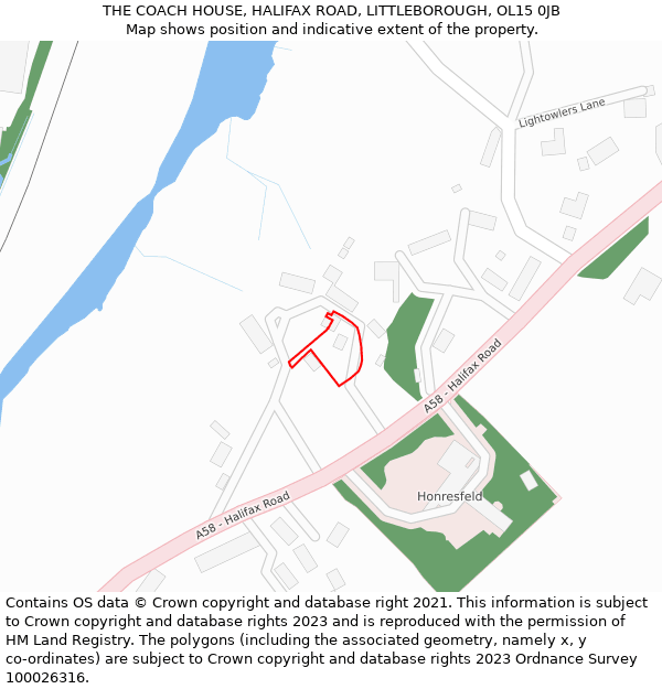 THE COACH HOUSE, HALIFAX ROAD, LITTLEBOROUGH, OL15 0JB: Location map and indicative extent of plot
