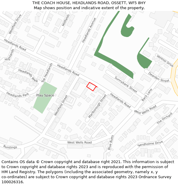 THE COACH HOUSE, HEADLANDS ROAD, OSSETT, WF5 8HY: Location map and indicative extent of plot