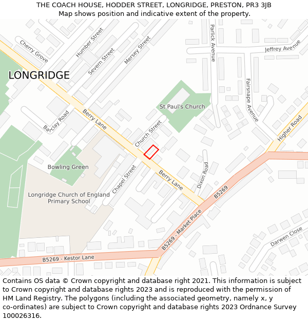 THE COACH HOUSE, HODDER STREET, LONGRIDGE, PRESTON, PR3 3JB: Location map and indicative extent of plot