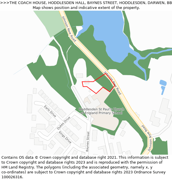 THE COACH HOUSE, HODDLESDEN HALL, BAYNES STREET, HODDLESDEN, DARWEN, BB3 3NH: Location map and indicative extent of plot