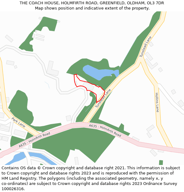THE COACH HOUSE, HOLMFIRTH ROAD, GREENFIELD, OLDHAM, OL3 7DR: Location map and indicative extent of plot