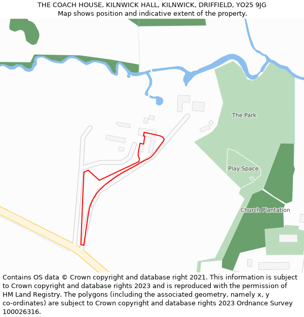 THE COACH HOUSE, KILNWICK HALL, KILNWICK, DRIFFIELD, YO25 9JG: Location map and indicative extent of plot