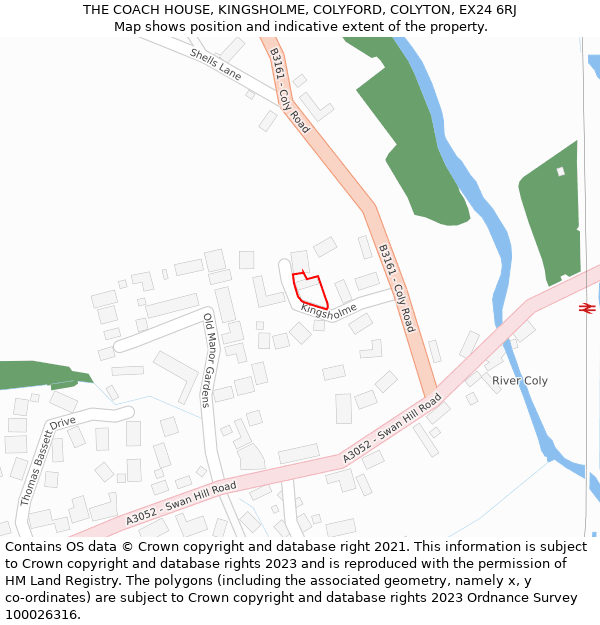THE COACH HOUSE, KINGSHOLME, COLYFORD, COLYTON, EX24 6RJ: Location map and indicative extent of plot