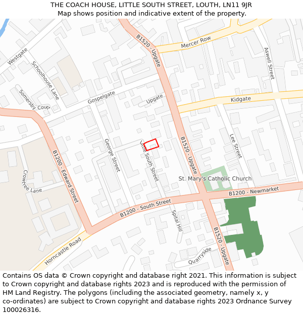 THE COACH HOUSE, LITTLE SOUTH STREET, LOUTH, LN11 9JR: Location map and indicative extent of plot