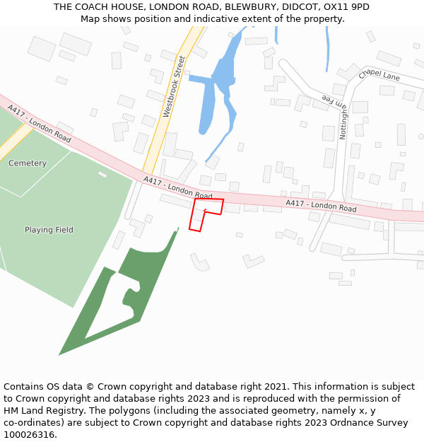 THE COACH HOUSE, LONDON ROAD, BLEWBURY, DIDCOT, OX11 9PD: Location map and indicative extent of plot