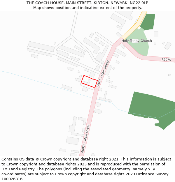 THE COACH HOUSE, MAIN STREET, KIRTON, NEWARK, NG22 9LP: Location map and indicative extent of plot