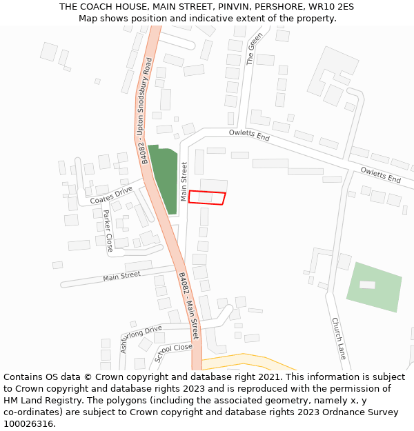 THE COACH HOUSE, MAIN STREET, PINVIN, PERSHORE, WR10 2ES: Location map and indicative extent of plot