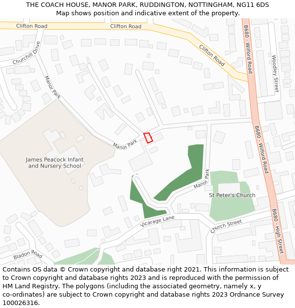 THE COACH HOUSE, MANOR PARK, RUDDINGTON, NOTTINGHAM, NG11 6DS: Location map and indicative extent of plot