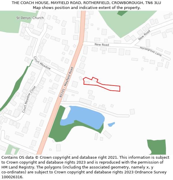 THE COACH HOUSE, MAYFIELD ROAD, ROTHERFIELD, CROWBOROUGH, TN6 3LU: Location map and indicative extent of plot
