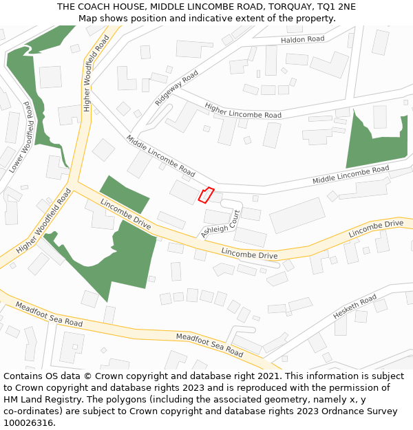 THE COACH HOUSE, MIDDLE LINCOMBE ROAD, TORQUAY, TQ1 2NE: Location map and indicative extent of plot