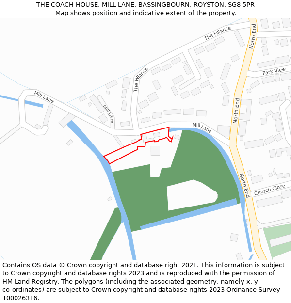 THE COACH HOUSE, MILL LANE, BASSINGBOURN, ROYSTON, SG8 5PR: Location map and indicative extent of plot