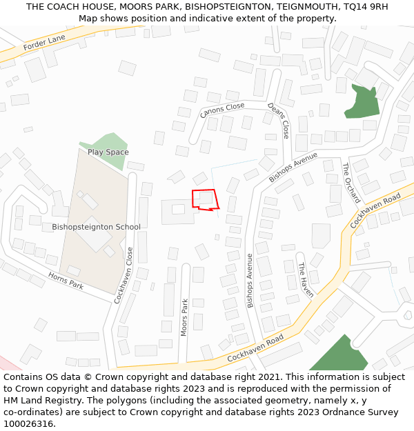 THE COACH HOUSE, MOORS PARK, BISHOPSTEIGNTON, TEIGNMOUTH, TQ14 9RH: Location map and indicative extent of plot