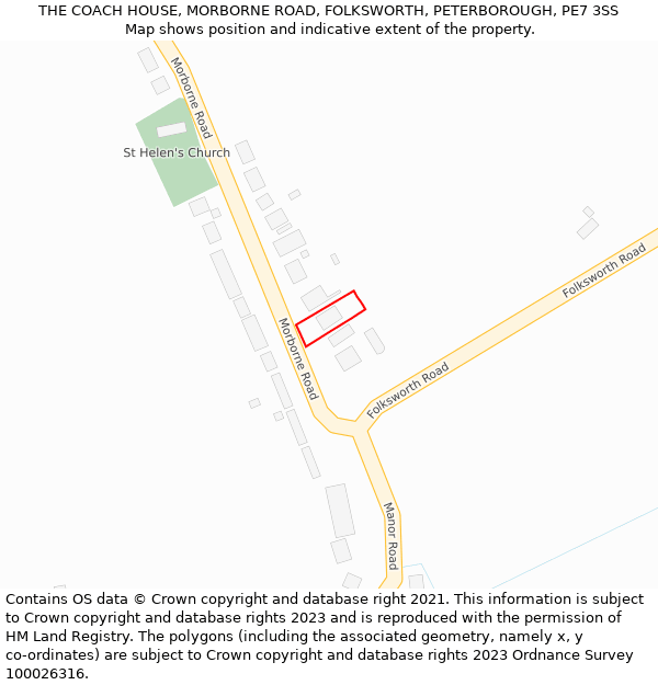 THE COACH HOUSE, MORBORNE ROAD, FOLKSWORTH, PETERBOROUGH, PE7 3SS: Location map and indicative extent of plot