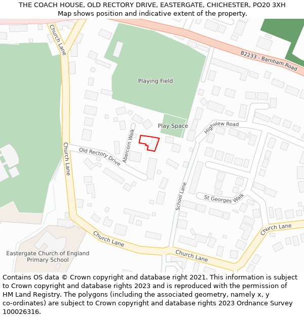 THE COACH HOUSE, OLD RECTORY DRIVE, EASTERGATE, CHICHESTER, PO20 3XH: Location map and indicative extent of plot