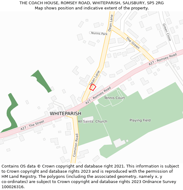 THE COACH HOUSE, ROMSEY ROAD, WHITEPARISH, SALISBURY, SP5 2RG: Location map and indicative extent of plot