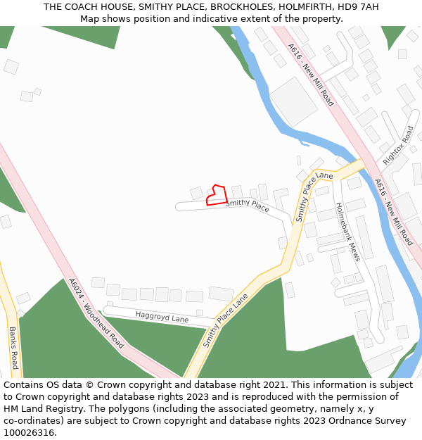 THE COACH HOUSE, SMITHY PLACE, BROCKHOLES, HOLMFIRTH, HD9 7AH: Location map and indicative extent of plot