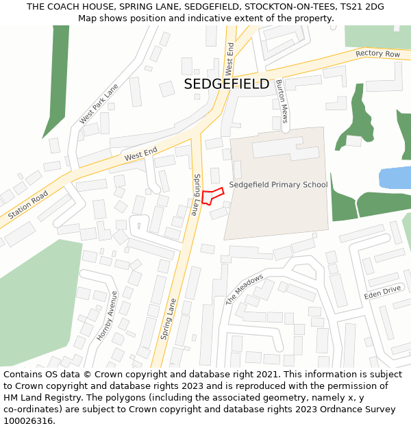 THE COACH HOUSE, SPRING LANE, SEDGEFIELD, STOCKTON-ON-TEES, TS21 2DG: Location map and indicative extent of plot
