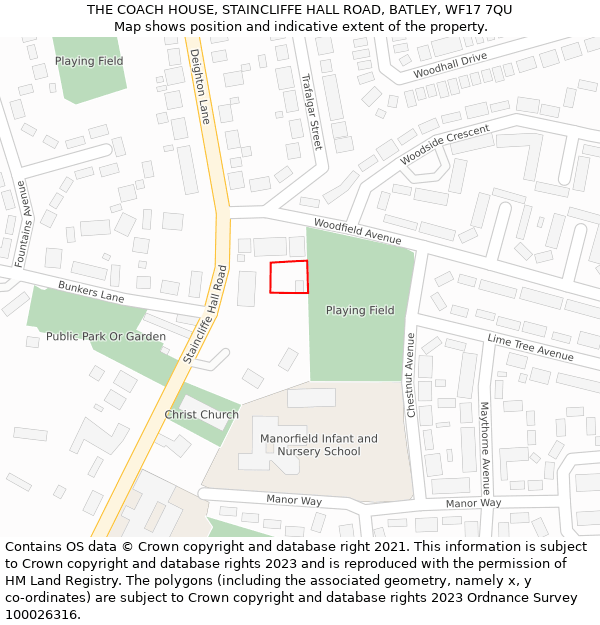 THE COACH HOUSE, STAINCLIFFE HALL ROAD, BATLEY, WF17 7QU: Location map and indicative extent of plot