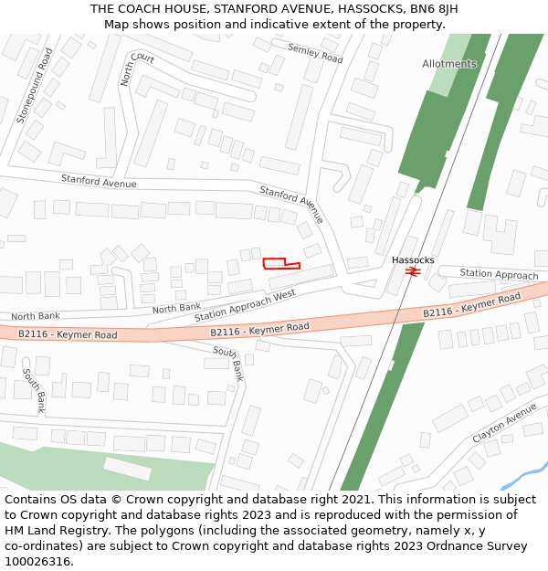 THE COACH HOUSE, STANFORD AVENUE, HASSOCKS, BN6 8JH: Location map and indicative extent of plot
