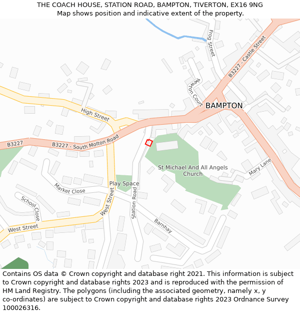THE COACH HOUSE, STATION ROAD, BAMPTON, TIVERTON, EX16 9NG: Location map and indicative extent of plot