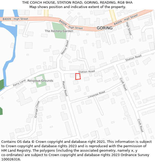 THE COACH HOUSE, STATION ROAD, GORING, READING, RG8 9HA: Location map and indicative extent of plot