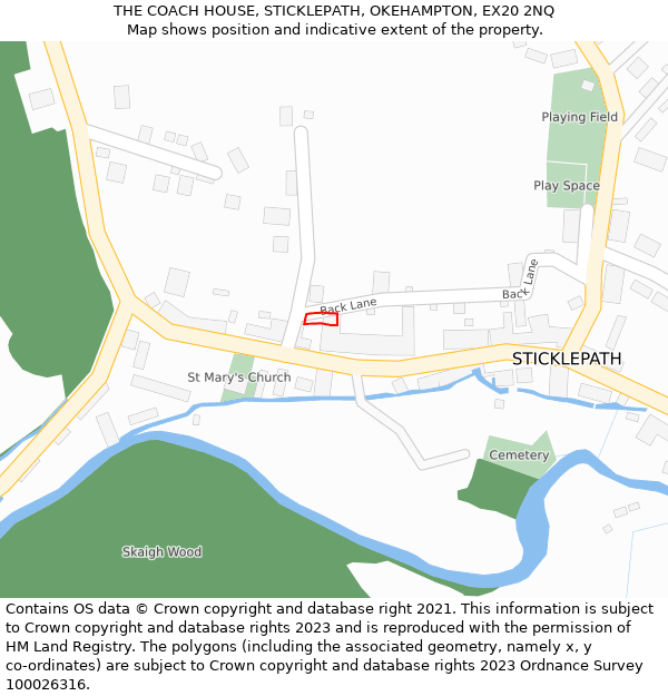 THE COACH HOUSE, STICKLEPATH, OKEHAMPTON, EX20 2NQ: Location map and indicative extent of plot