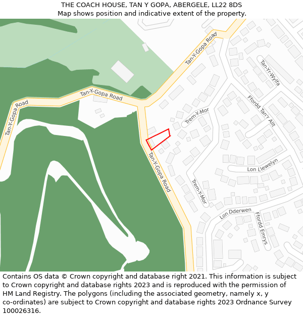 THE COACH HOUSE, TAN Y GOPA, ABERGELE, LL22 8DS: Location map and indicative extent of plot