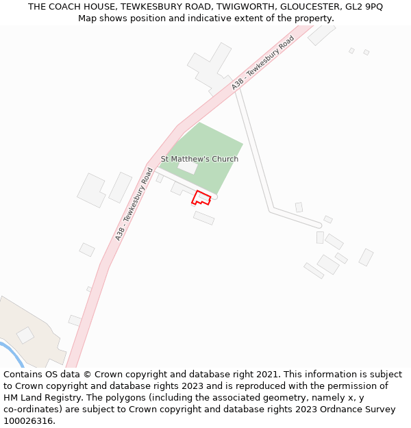 THE COACH HOUSE, TEWKESBURY ROAD, TWIGWORTH, GLOUCESTER, GL2 9PQ: Location map and indicative extent of plot