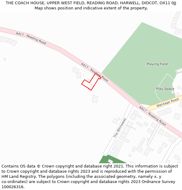 THE COACH HOUSE, UPPER WEST FIELD, READING ROAD, HARWELL, DIDCOT, OX11 0JJ: Location map and indicative extent of plot