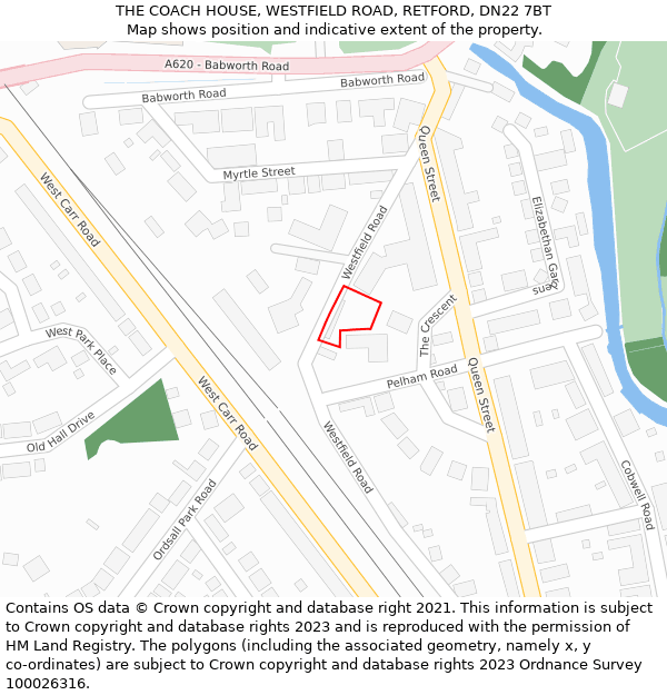THE COACH HOUSE, WESTFIELD ROAD, RETFORD, DN22 7BT: Location map and indicative extent of plot