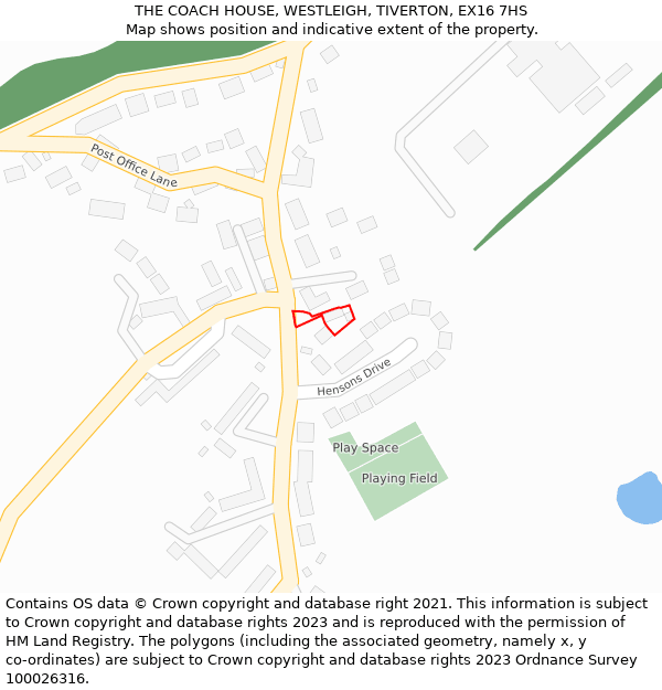 THE COACH HOUSE, WESTLEIGH, TIVERTON, EX16 7HS: Location map and indicative extent of plot