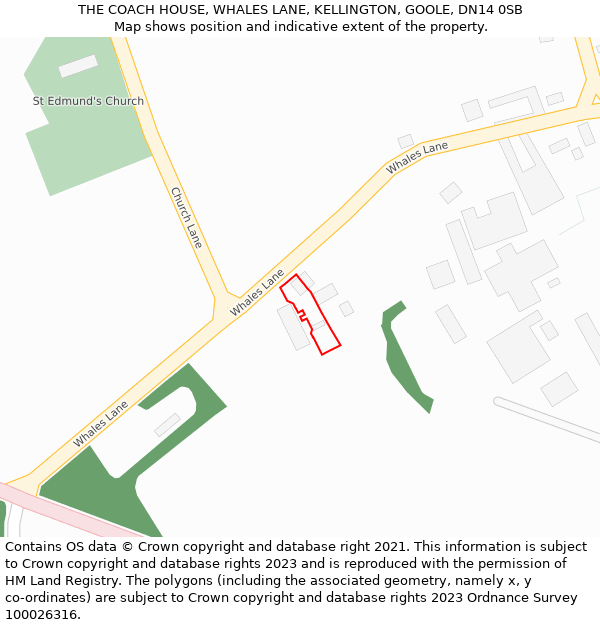 THE COACH HOUSE, WHALES LANE, KELLINGTON, GOOLE, DN14 0SB: Location map and indicative extent of plot