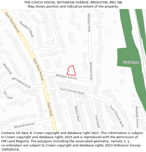 THE COACH HOUSE, WITHDEAN AVENUE, BRIGHTON, BN1 5BJ: Location map and indicative extent of plot