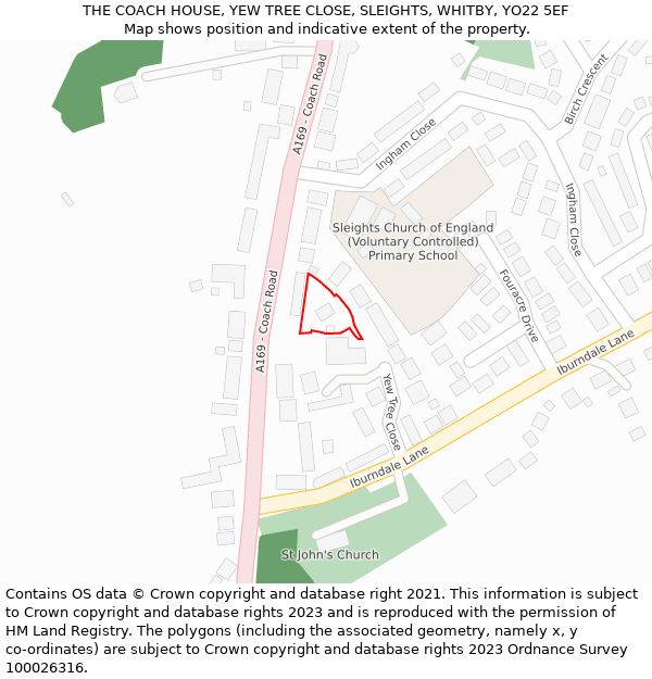 THE COACH HOUSE, YEW TREE CLOSE, SLEIGHTS, WHITBY, YO22 5EF: Location map and indicative extent of plot