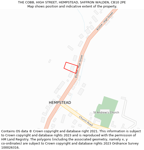 THE COBB, HIGH STREET, HEMPSTEAD, SAFFRON WALDEN, CB10 2PE: Location map and indicative extent of plot