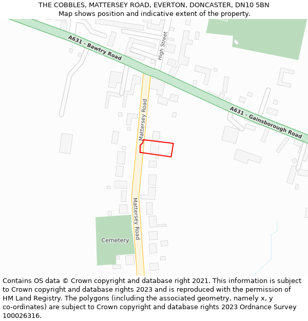 THE COBBLES, MATTERSEY ROAD, EVERTON, DONCASTER, DN10 5BN: Location map and indicative extent of plot