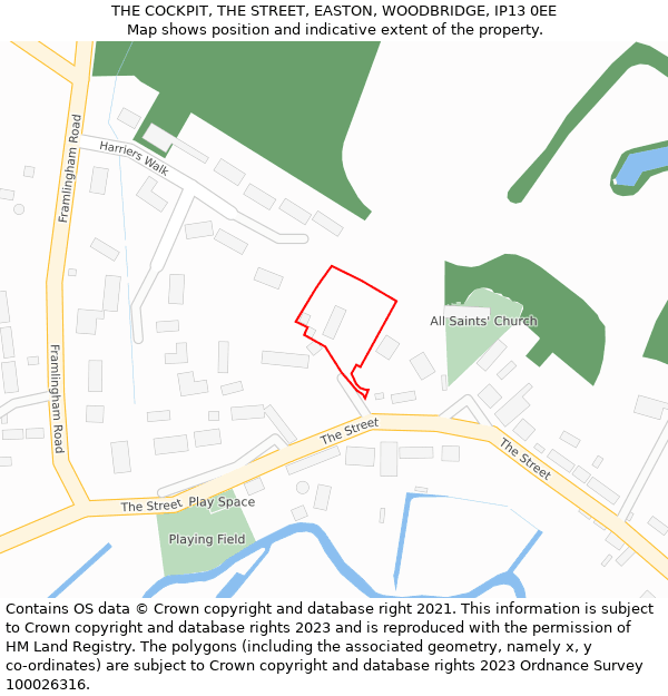 THE COCKPIT, THE STREET, EASTON, WOODBRIDGE, IP13 0EE: Location map and indicative extent of plot