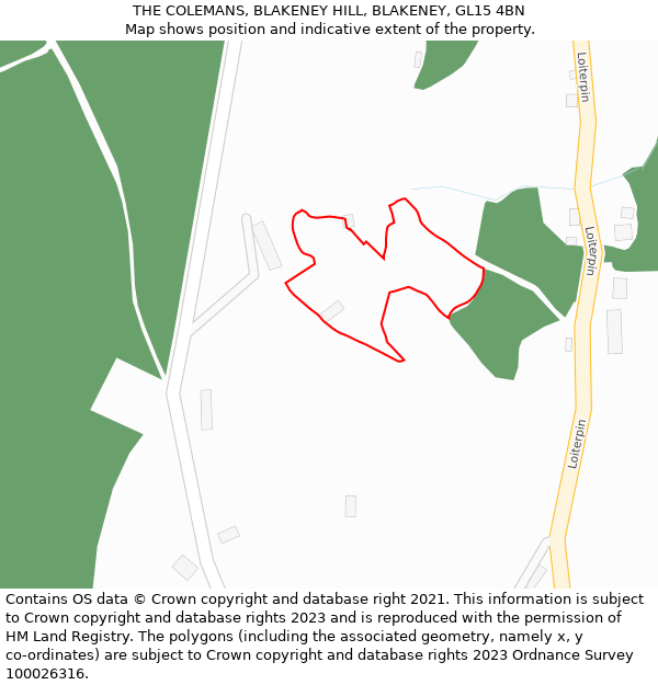 THE COLEMANS, BLAKENEY HILL, BLAKENEY, GL15 4BN: Location map and indicative extent of plot