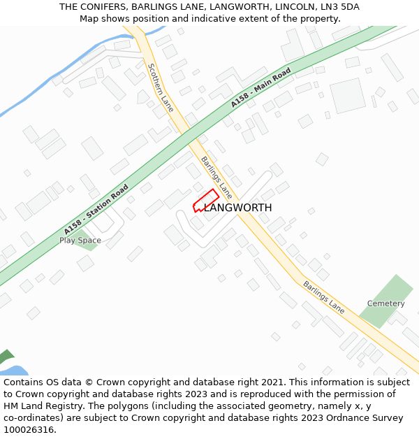 THE CONIFERS, BARLINGS LANE, LANGWORTH, LINCOLN, LN3 5DA: Location map and indicative extent of plot