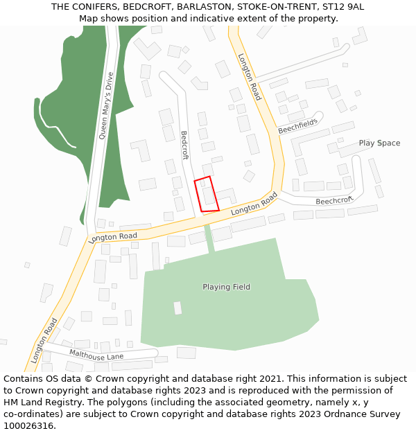 THE CONIFERS, BEDCROFT, BARLASTON, STOKE-ON-TRENT, ST12 9AL: Location map and indicative extent of plot