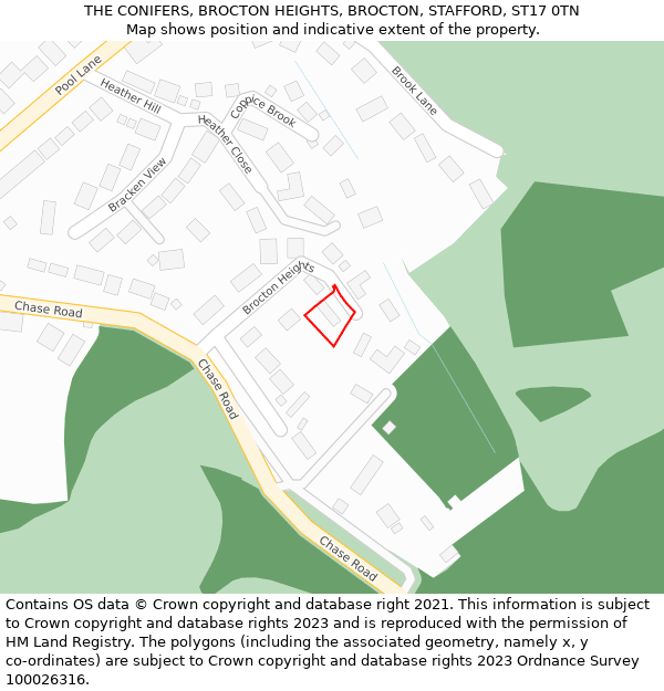 THE CONIFERS, BROCTON HEIGHTS, BROCTON, STAFFORD, ST17 0TN: Location map and indicative extent of plot