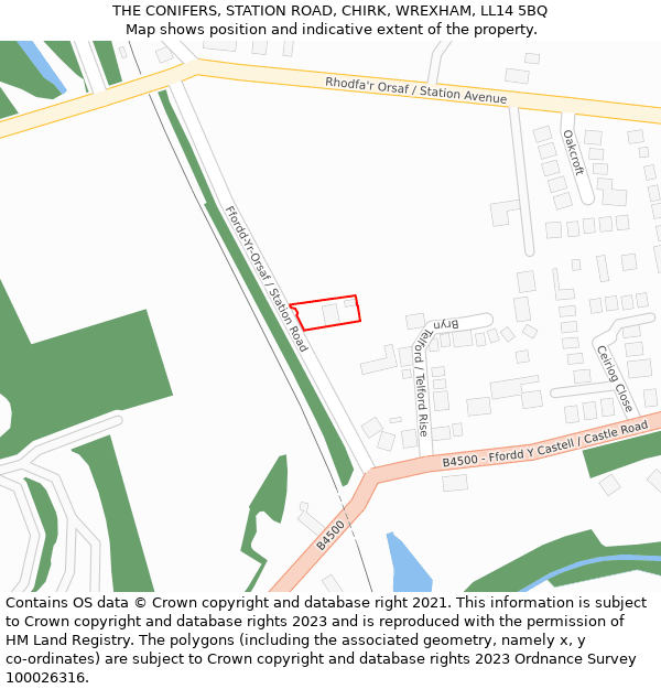 THE CONIFERS, STATION ROAD, CHIRK, WREXHAM, LL14 5BQ: Location map and indicative extent of plot