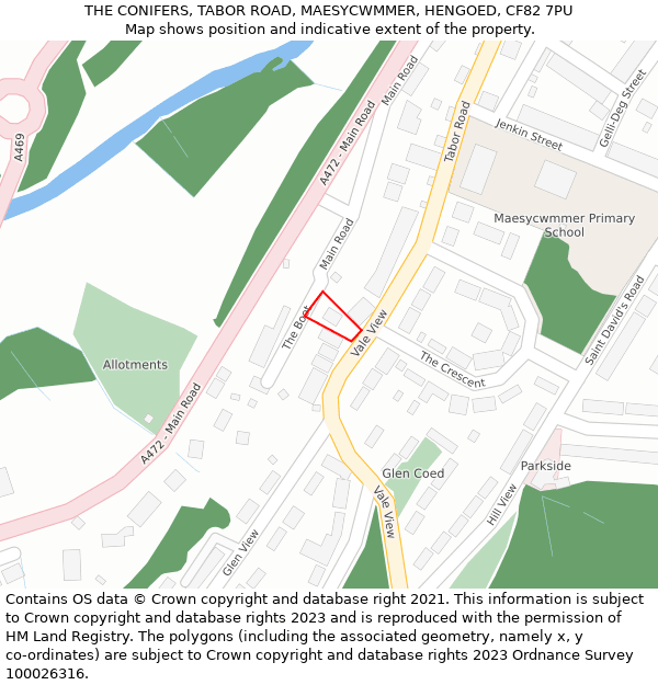 THE CONIFERS, TABOR ROAD, MAESYCWMMER, HENGOED, CF82 7PU: Location map and indicative extent of plot