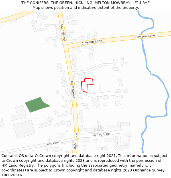 THE CONIFERS, THE GREEN, HICKLING, MELTON MOWBRAY, LE14 3AE: Location map and indicative extent of plot