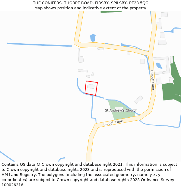 THE CONIFERS, THORPE ROAD, FIRSBY, SPILSBY, PE23 5QG: Location map and indicative extent of plot