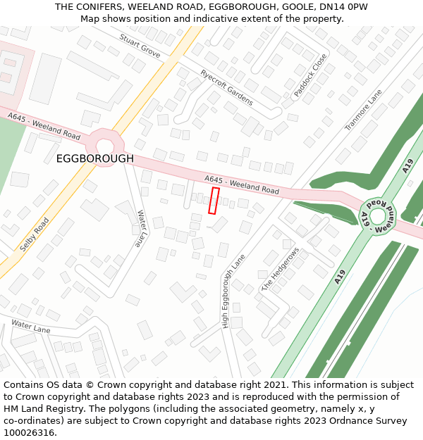 THE CONIFERS, WEELAND ROAD, EGGBOROUGH, GOOLE, DN14 0PW: Location map and indicative extent of plot